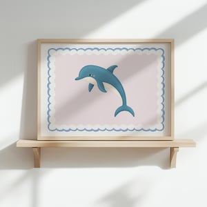 Decorazione murale per cameretta dei bambini con delfini, stampa giclée di animali marini per neonati o bambini piccoli, decorazione per camera da letto per bambine con illustrazioni di vita marina.