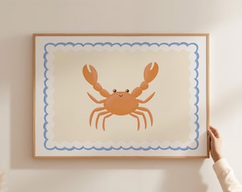 Crab Wall Art for Kids Room Nursery, Coastal Ocean Print for Boys or Girls Bedroom, Cute Sea Life Animal Giclée Artwork, Beach Theme Decor