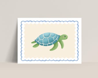 Turtle Wall Art for Nursery or Kids Room, Ocean Animal Giclée Print, Sea Life Decor for Boys Girls Baby Bedroom, Cute Coastal Wall Art