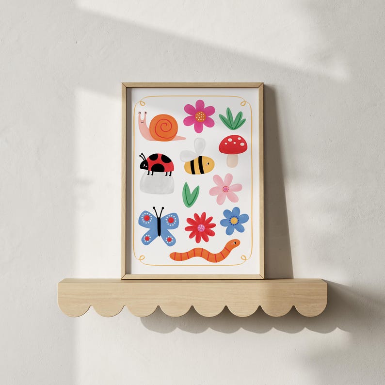 Bug and Garden Wall Art for Kids, Giclée Print With Snail, Bee ...