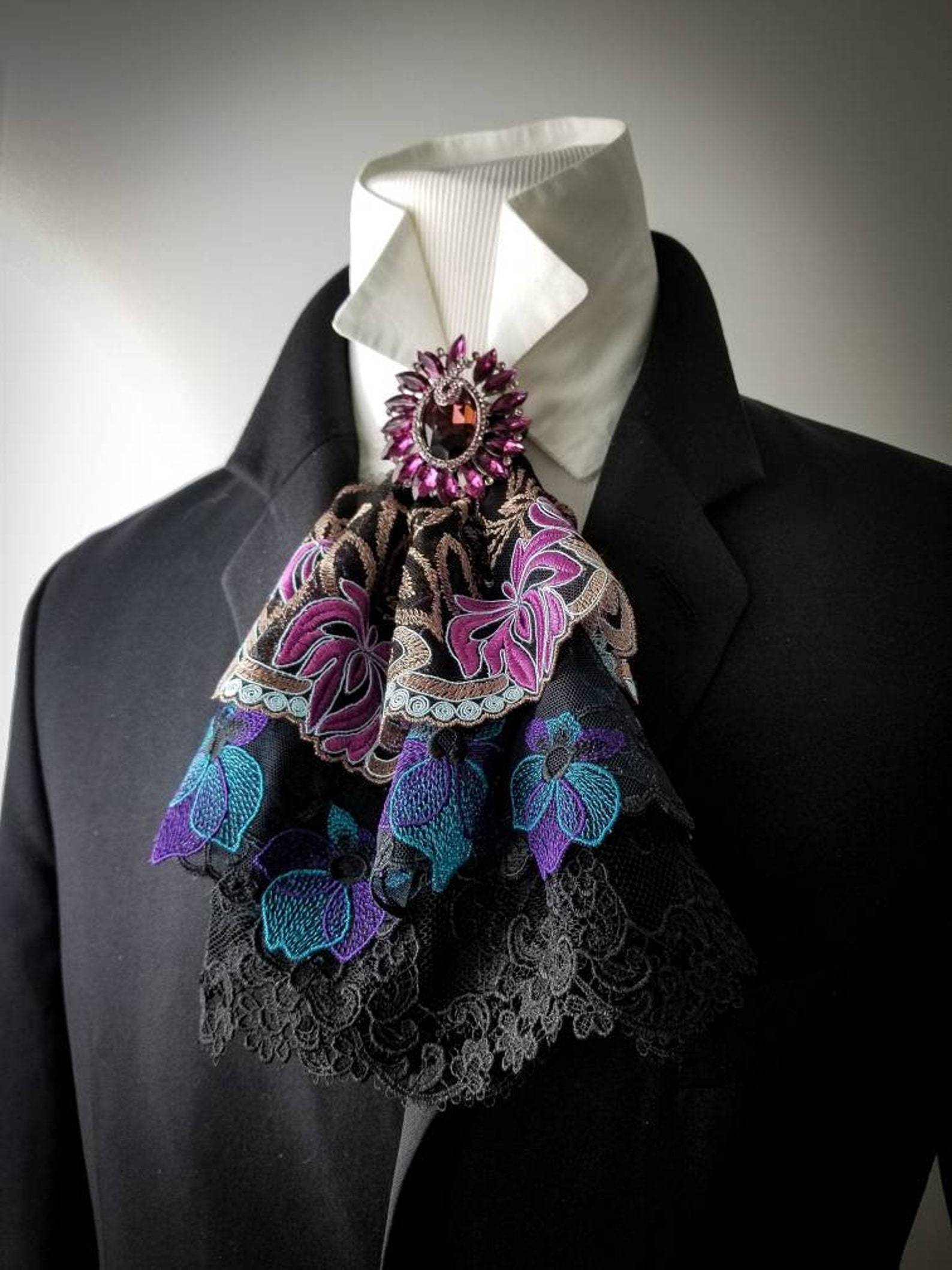 Black Lace Jabot 18th Century Men's Fashion Men's Etsy