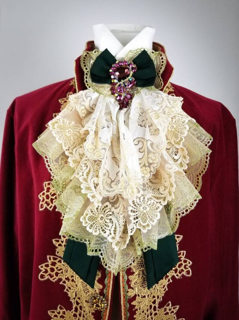 Blanco encaje rojo Jabot moda masculina del siglo XVIII Etsy