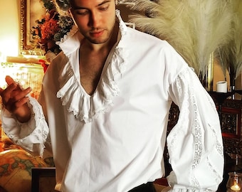 18th Century Clothing, Men's Shirt,Men's White Shirt, Men's Lace Shirts, Rococo Shirt, Poet Shirt, Cosplay Costume