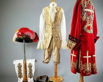 Rococo Costume, 18th Century Costume, Men's Costume, Men's Coat, Men's Lace Shirt, Waistcoat, Breeches, Stockings, Triangle Hat, Jabot.