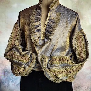 18th Century Clothing, Men's Shirt,Men's Gold Blue Shirt, Men's Lace Shirts, Rococo Shirt, Poet Shirt, Cosplay Costume