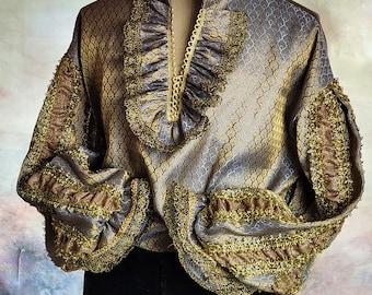 18th Century Clothing, Men's Shirt,Men's Gold Blue Shirt, Men's Lace Shirts, Rococo Shirt, Poet Shirt, Cosplay Costume