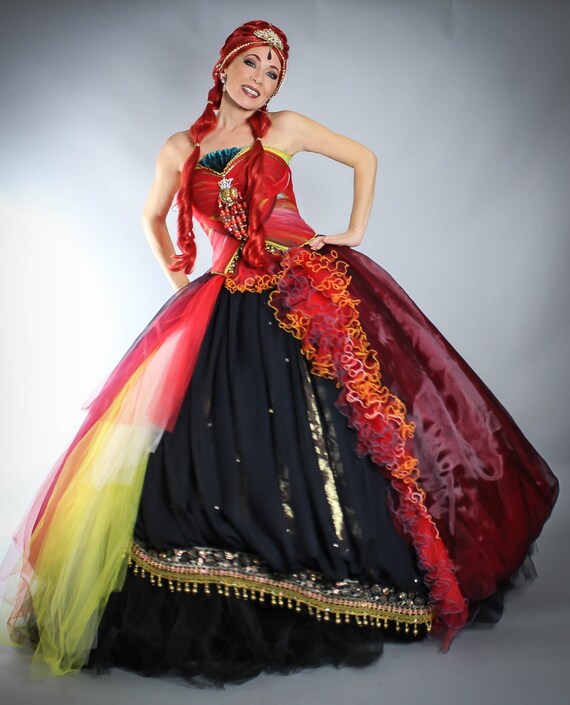 black and red masquerade dress