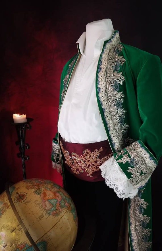 golden globe green dress men Rococo Costume, 18th Century Frock Coat,18th Century Men's Coat, Men's Rococo Coat,18th Century Men's Clothing, Pirate Coat, Court Coat, andrew garfield green suit