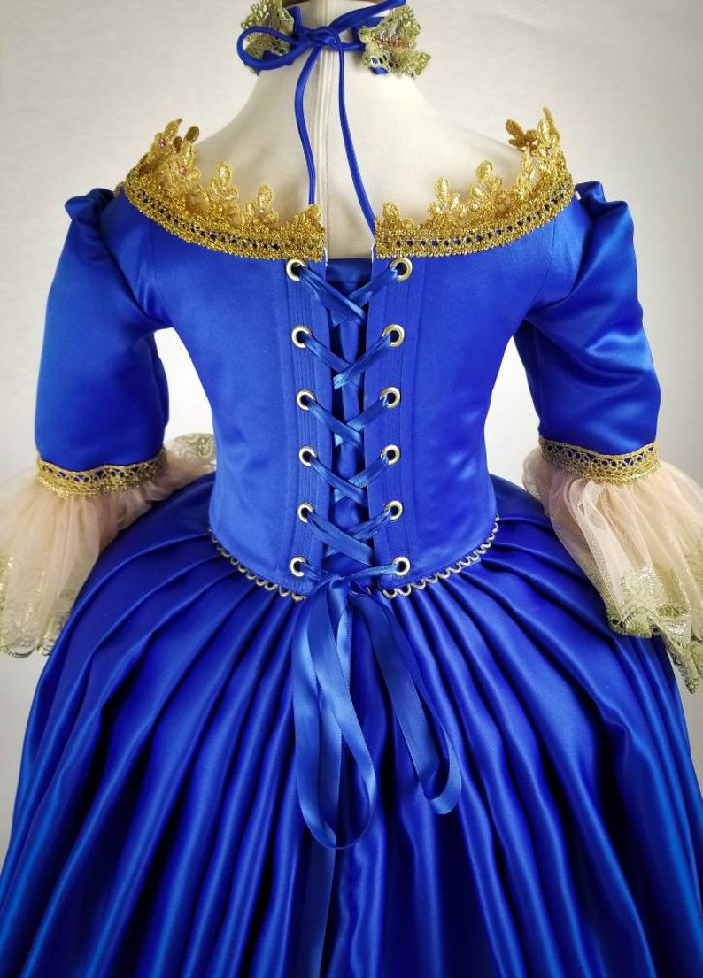 Marie Antoinette Dress, Masquerade Dress, Royal Blue Gold Dress For Girls, Marie Antoinette Costume, 18th Century Dress, 18th Century corset image 8