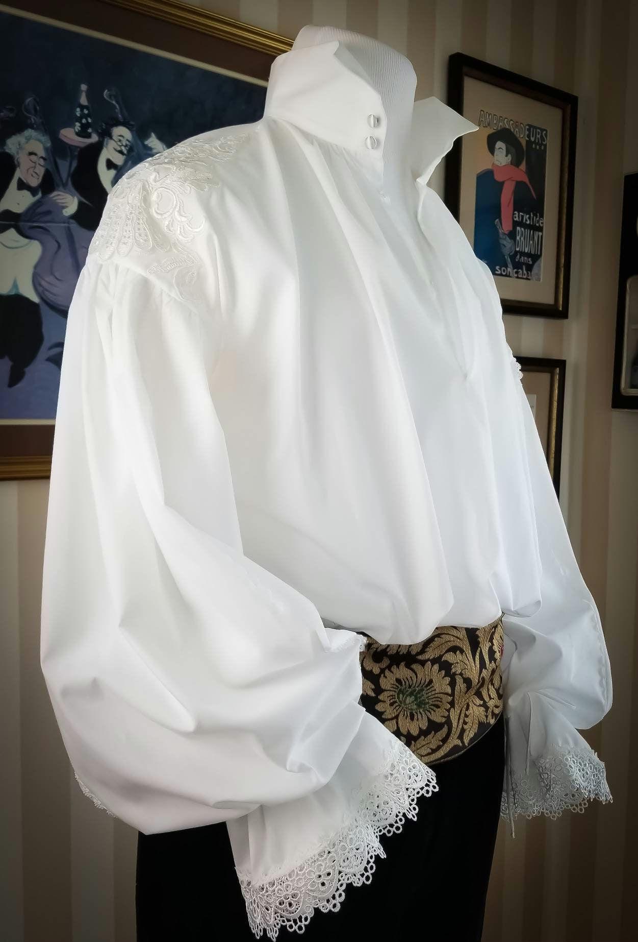 18th Century Clothing, Men's Shirt,Men's White Shirt, Men's Lace Shirts,  Rococo Shirt, Poet Shirt, Cosplay Costume