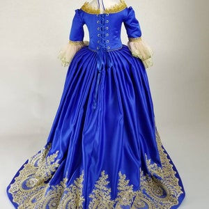 Marie Antoinette Dress, Masquerade Dress, Royal Blue Gold Dress For Girls, Marie Antoinette Costume, 18th Century Dress, 18th Century corset image 5