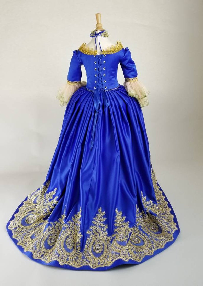 Marie Antoinette Dress, Masquerade Dress, Royal Blue Gold Dress For Girls, Marie Antoinette Costume, 18th Century Dress, 18th Century corset image 5