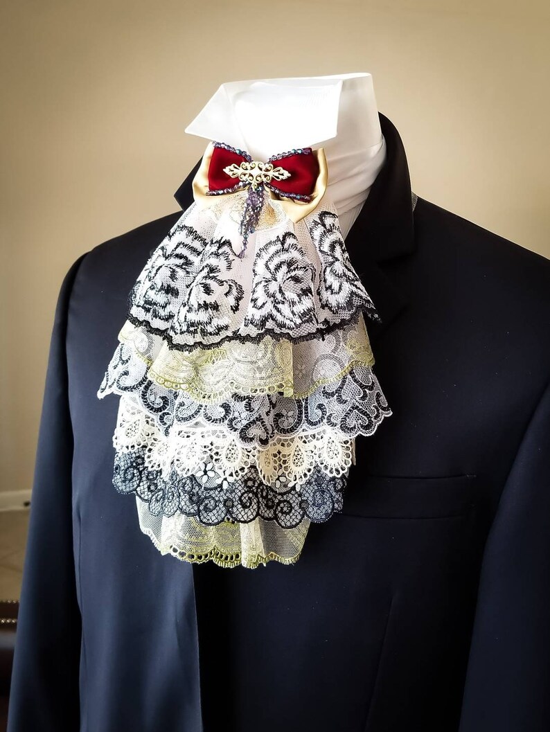 White Red Lace Jabot 18th Century Men's Fashion Etsy
