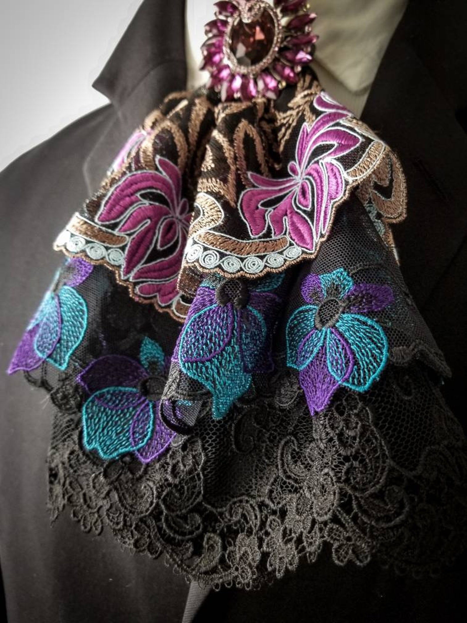 Black Lace Jabot 18th Century Men's Fashion Men's Etsy
