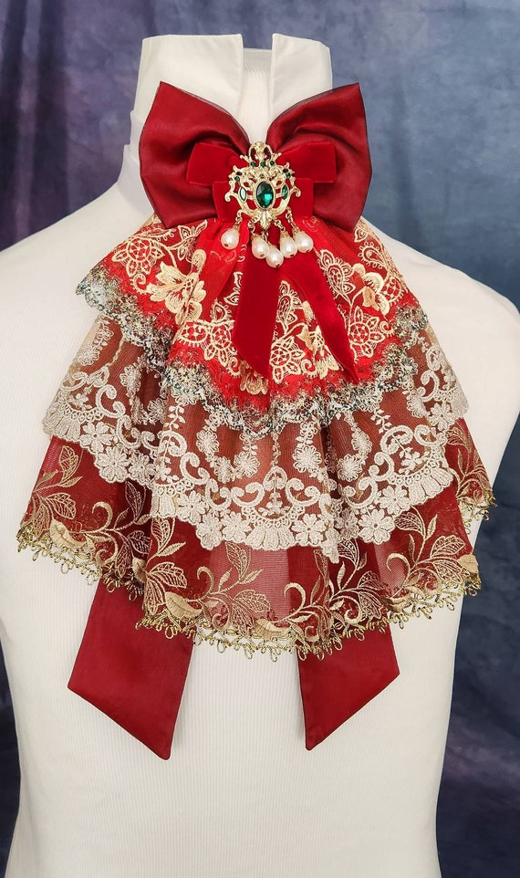Jabot de encaje de oro rojo moda masculina del siglo XVIII traje de hombre rococo traje historico pieza de cuello traje de carnaval de Venecia broche. Etsy Mexico