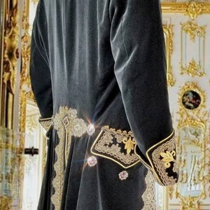 Rococo Costume, 18th Century Frock Coat,18th Century Men's Coat, Men's Rococo Coat,18th Century Men's Clothing, Cosplay, Black Gold Coat