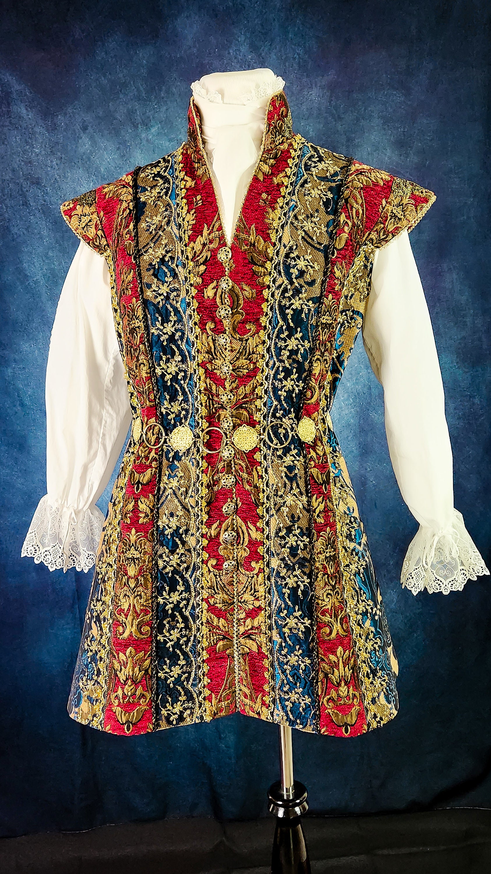 Red Blue Gold Tudor Renaissance Men's Waistcoat, 17th Century