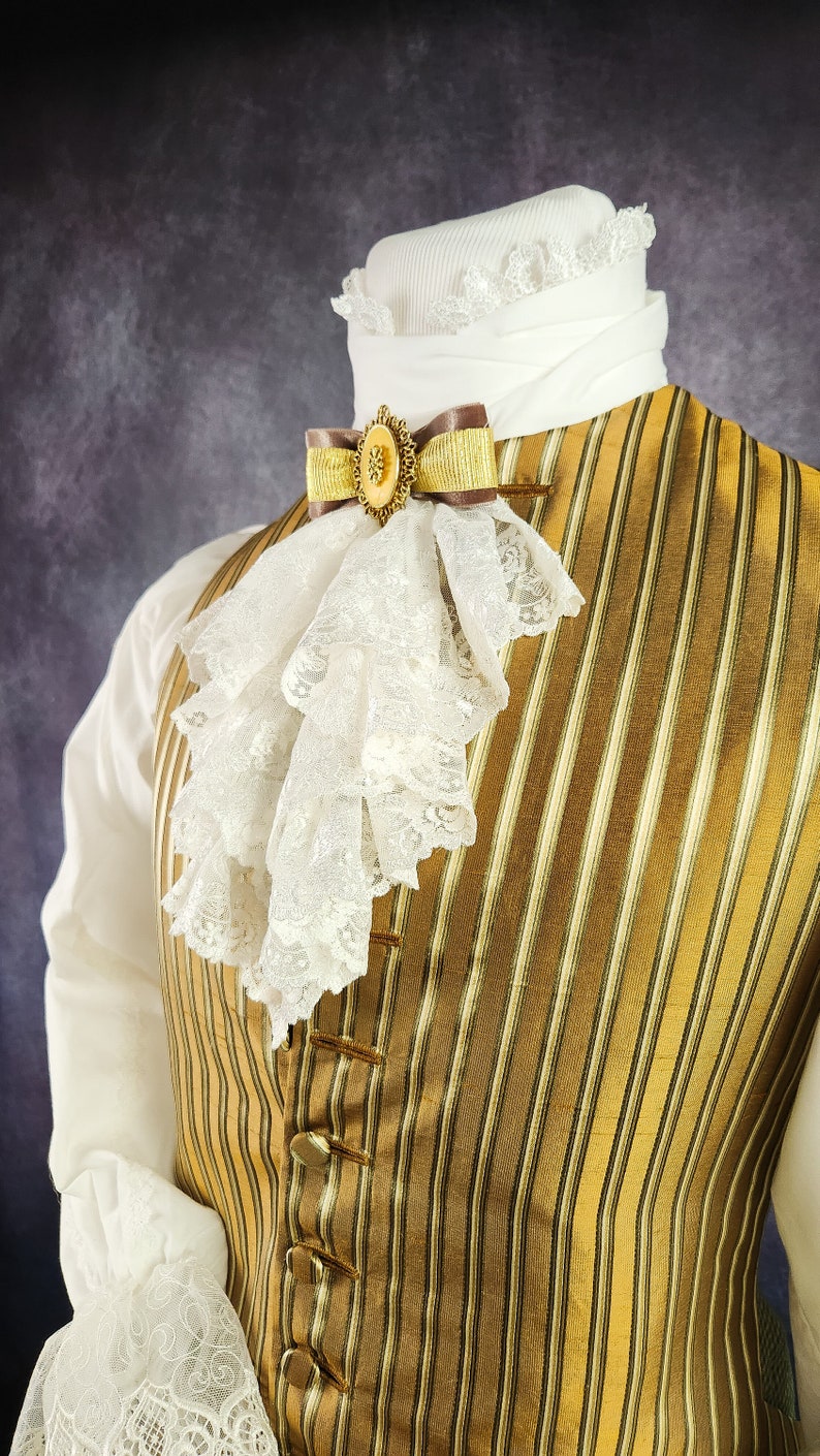 Jabot de encaje blanco, moda de hombre del siglo XVIII, camisa blanca
