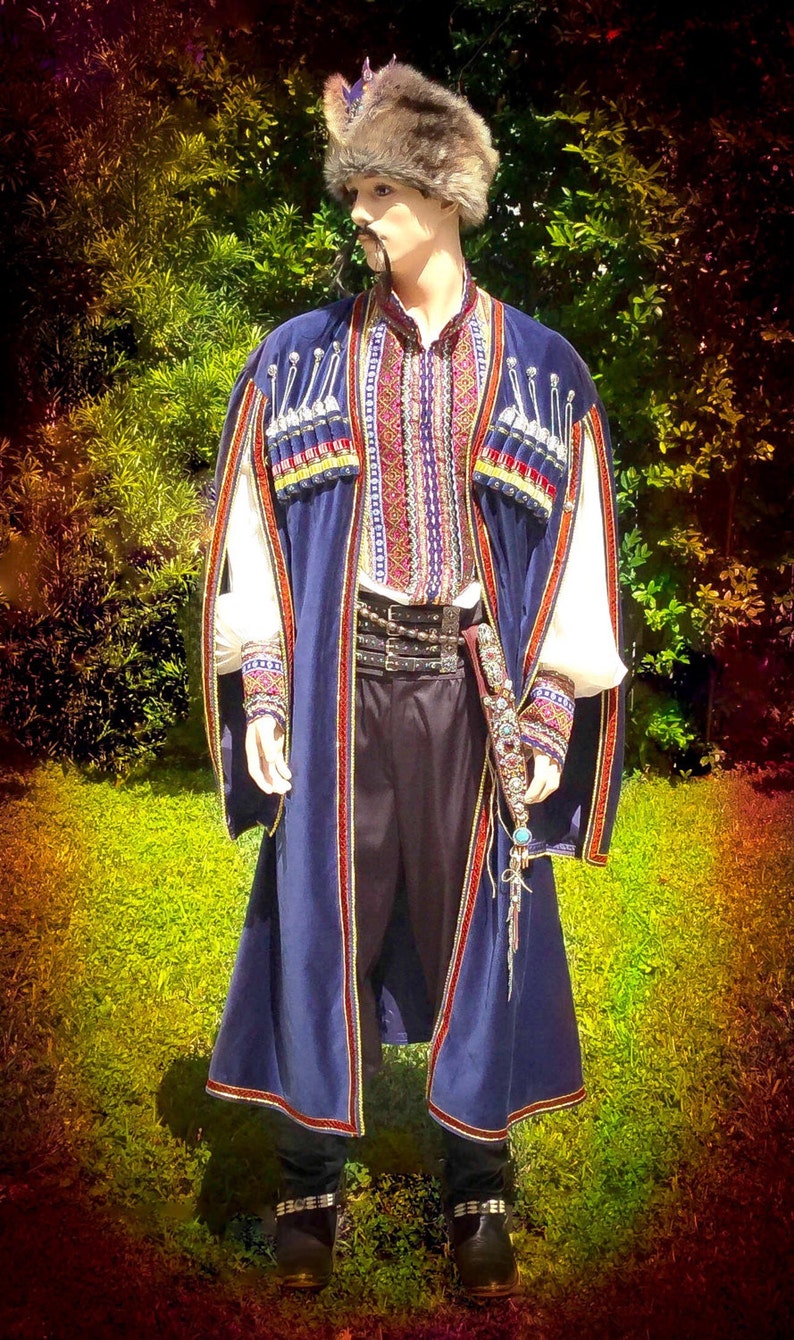 Men's Costume, Cossack Costume, Folk Costume, Men's Hat, Fur Hat, Historical Costume, Men's Coat, Men's Shirt, Cosplay Warrior Costume. image 1