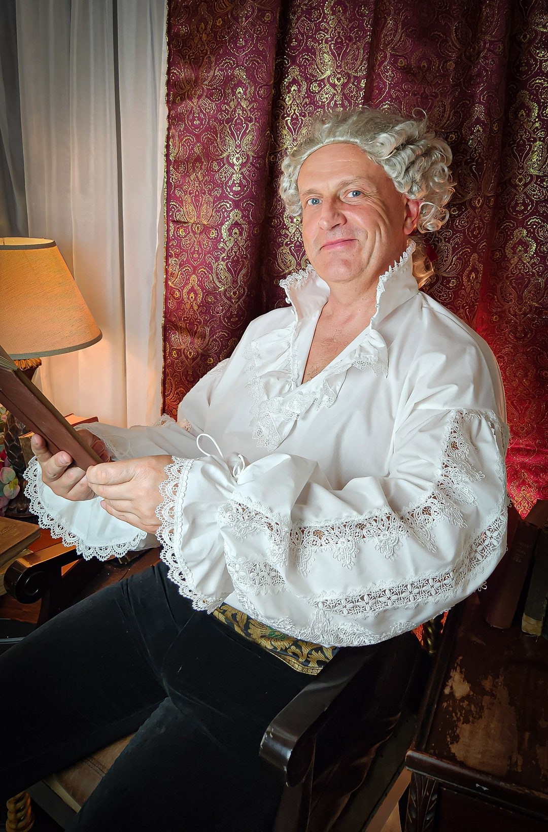 【deres】6way sleeve shirt 18th Century Clothing, Men's Shirt,men's White Shirt, Men's Lace