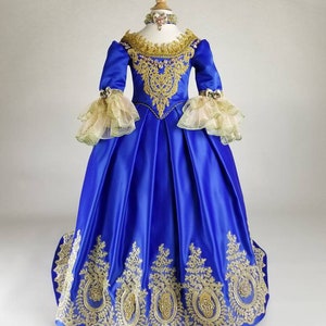 Marie Antoinette Dress, Masquerade Dress, Royal Blue Gold Dress For Girls, Marie Antoinette Costume, 18th Century Dress, 18th Century corset image 3