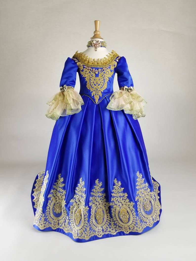 Marie Antoinette Dress, Masquerade Dress, Royal Blue Gold Dress For Girls, Marie Antoinette Costume, 18th Century Dress, 18th Century corset image 3