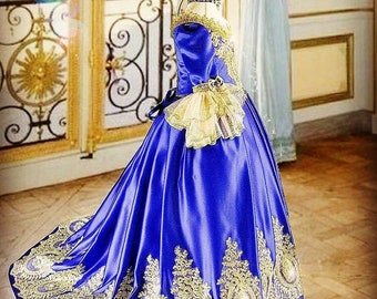 Marie Antoinette Dress, Masquerade Dress, Royal Blue Gold Dress For Girls, Marie Antoinette Costume, 18th Century Dress, 18th Century corset