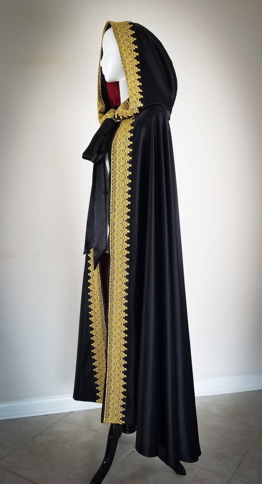 Hooded Black Cape Red Lining 18th Century Clothing Rococo | Etsy