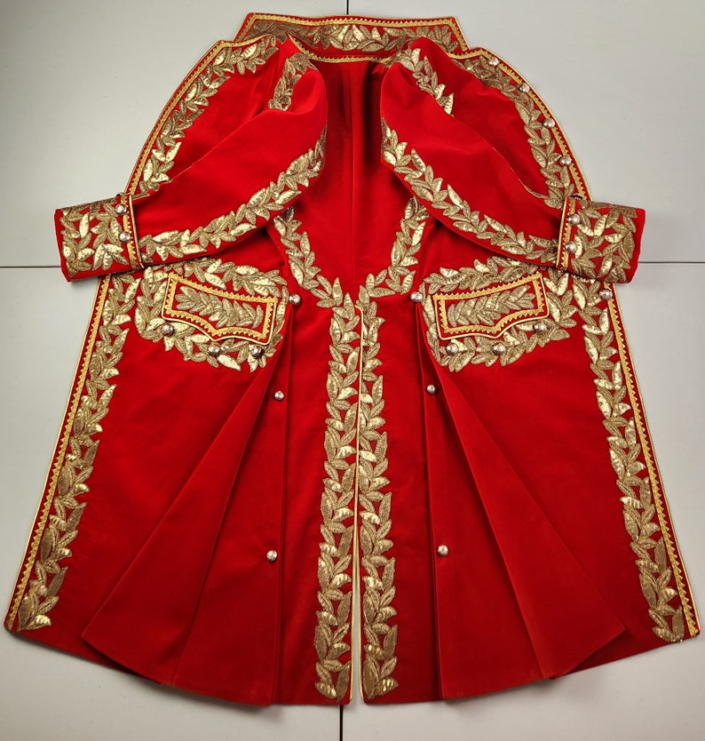 Men Blue Rococo Costume: 18th Century Velvet Suit with Gold Trim Carnival Cosplay Costume