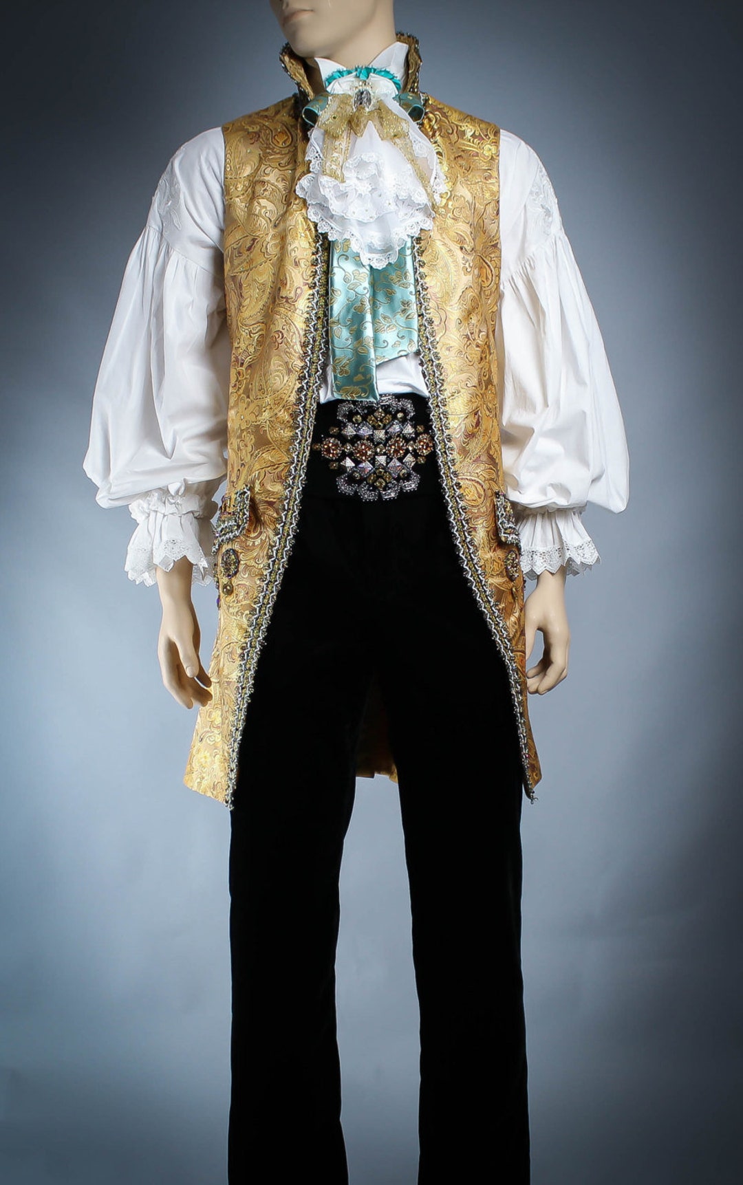 18th Century Men's Coat, 18th Century Men's Costume, Men's Rococo Coat,  Men's Long Waistcoat, 18th Century Men's Fashion,gold Long Waistcoat