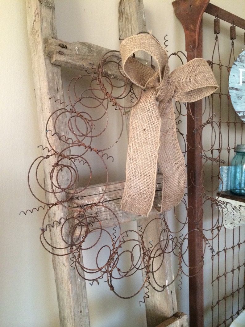 Rusty Metal Bed Spring Wreath and a Burlap Bow Recycled and Etsy