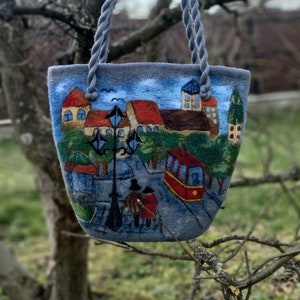Totes Hobo sacs à main pour femmes Sacs cartable pour femmes Paysage urbain Sac feutré Peinture Mode femme Sacs fourre-tout faits à la main Sacs de créateurs Sacs cadeaux