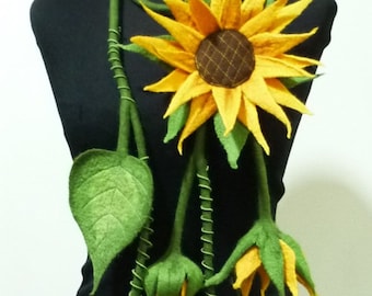 sunflower natural materials Felted necklace birthday gift eco accessories necklace Scarves Wraps handmade flowers handcrafted helianthus