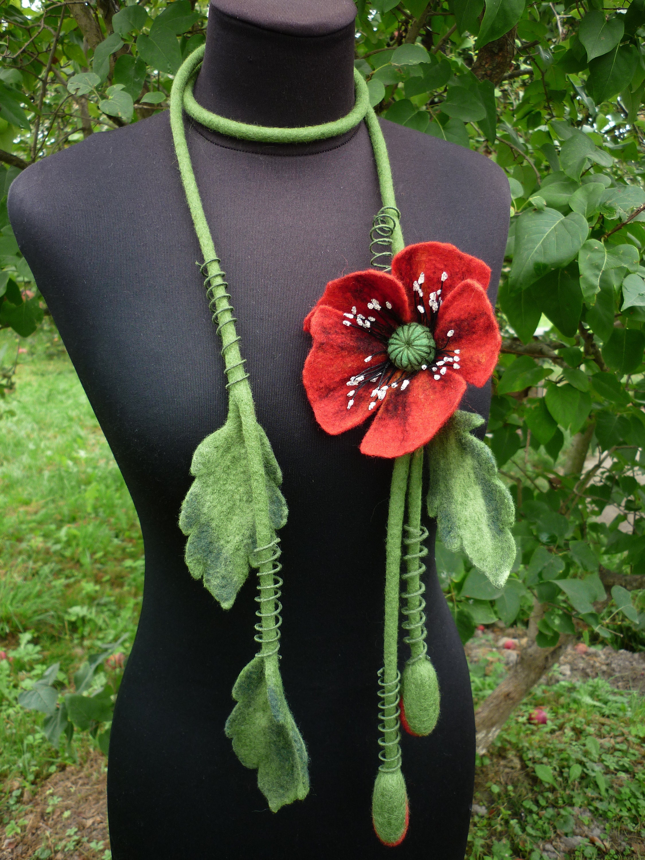 Eco friendly necklace red poppy