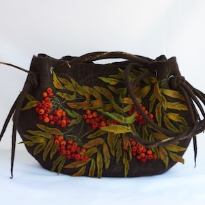 Shoulder bag Handbags Gift for women Felted bag with rowan Everyday Bags rowanberry Valentine&#39;s day valentine gift felt handbag