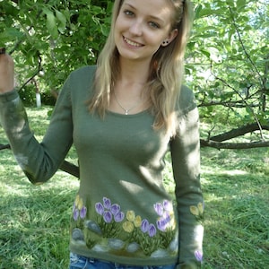 handcrafted clothing Mother of the bride knitted blouse knitted sweaters elegant sweaters green blouse gift for her knitting handmade dlouse