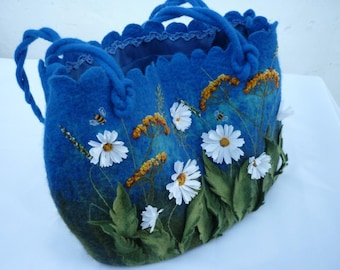 Mama Urlaub Geschenk Blaue Tasche Kamille Federtasche Tote Bag Damen Geldbeutel Kamille mit Gänseblümchen Blumen handgemachte Tasche Schultertasche mit Bienen