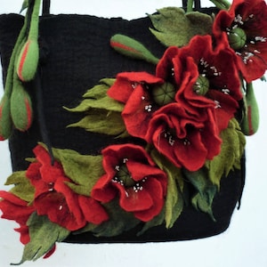 Spring bag Handmade bag Poppy flower Gift for mom Birthday Gift for woman Black crossbody bag Womens purse Poppy montgomery 31 bags