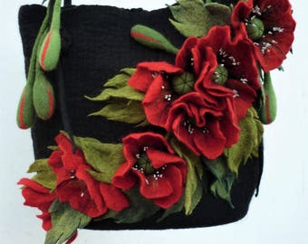 Spring bag Handmade bag Poppy flower Gift for mom Birthday Gift for woman Black crossbody bag Womens purse Poppy montgomery 31 bags