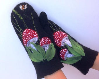 Felted Mitten Pattern Gloves arm warmers Organic wool Mittens long gloves Handmade natural sheep wool eco friendly