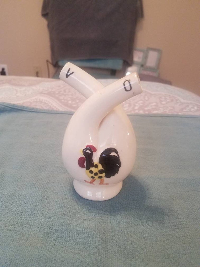 Vintage Rooster Oil And Vinegar Cruet Double Cruet In One Piece Dining 