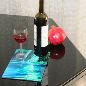 Artistic hostess gift Waterfalls #trivet #mat #coaster placed beneath wine glass protects table cloth! Wipe off & hang artwork on wall.