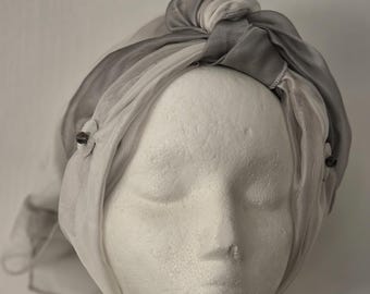 Cobertura para el cabello, tocado, diadema, pañuelo para la cabeza, tichel adornado con cuentas Boho, elegante organza shabby chic, ecléctico romántico