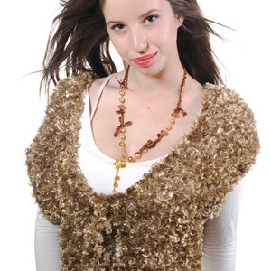 Luxurious shrug vest jumper Faux Fur honey color soft fiber Hand Knitted, BOHO bolero,  Evening Shawl, Evening size-large &quot;Golden Energy&quot;