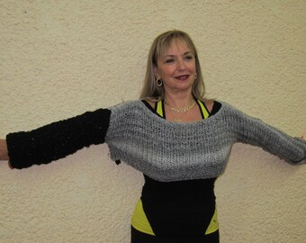 ¡Suéter recortado Chic Boho top! grises texturizados negros Knit Cozy Long Sleeve Shrug Wrap para el frío otoño otoño y primavera. Deportivo elegante