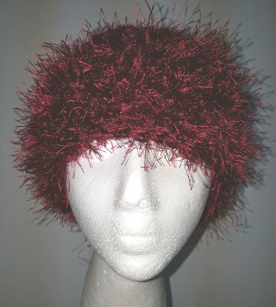 Wine Color Furry Beret Hand Knit Soft Hat,one of a Kind, Holidays