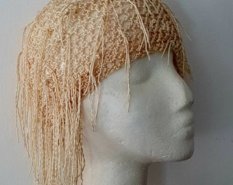 Roaring 20's Wedding antique look silky cap fringes, Brides, crochet HAT, One of a kind, Church, Synagogue, head covering, elegant, classy