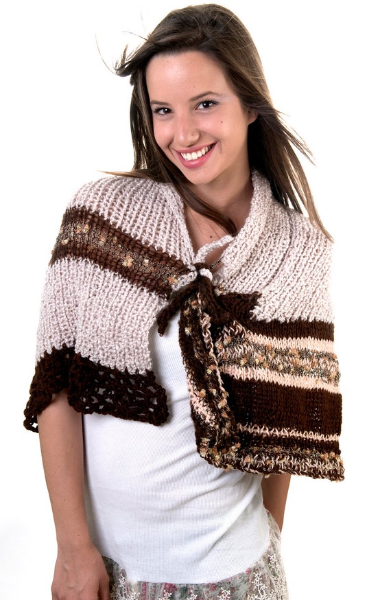 Wrap/ Poncho gypsy boho Shawl Zoom-wear Fancy Shawl textured top cozy  hand-knit warm elegant versatile OOAK-Perfect for any age and size! - Main Image