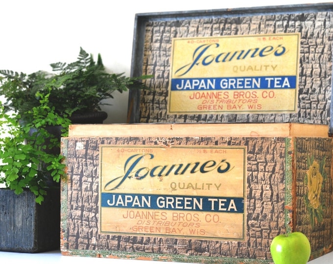 Vintage Box Crate c.1940's Joannes Japan Green Tea Antique Galvanized