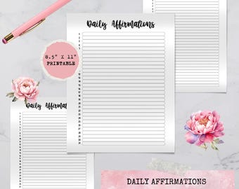 Daily Affirmation Planner Page - Affirmation Printed Page - Letter or A5 size